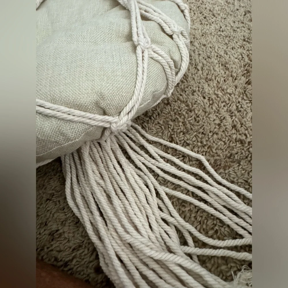Cream Macrame Hanging Cat Bed with Cushion